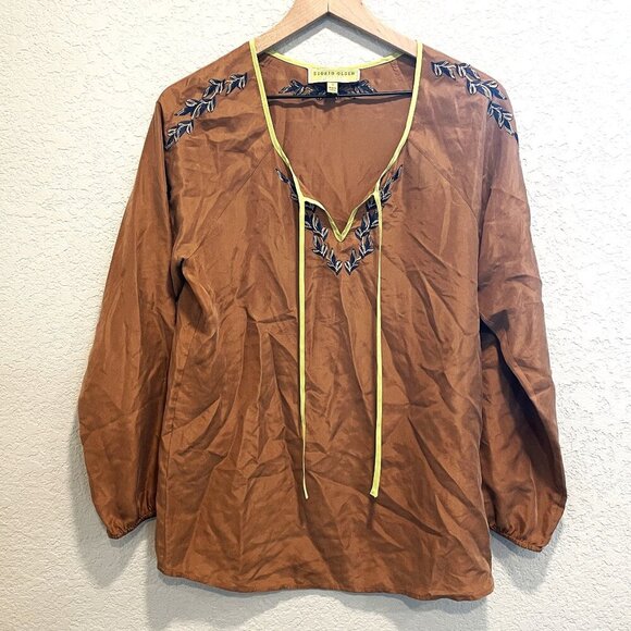 Sigrid Olsen Signature 100% Silk Embroidered Blouse S - Picture 1 of 5
